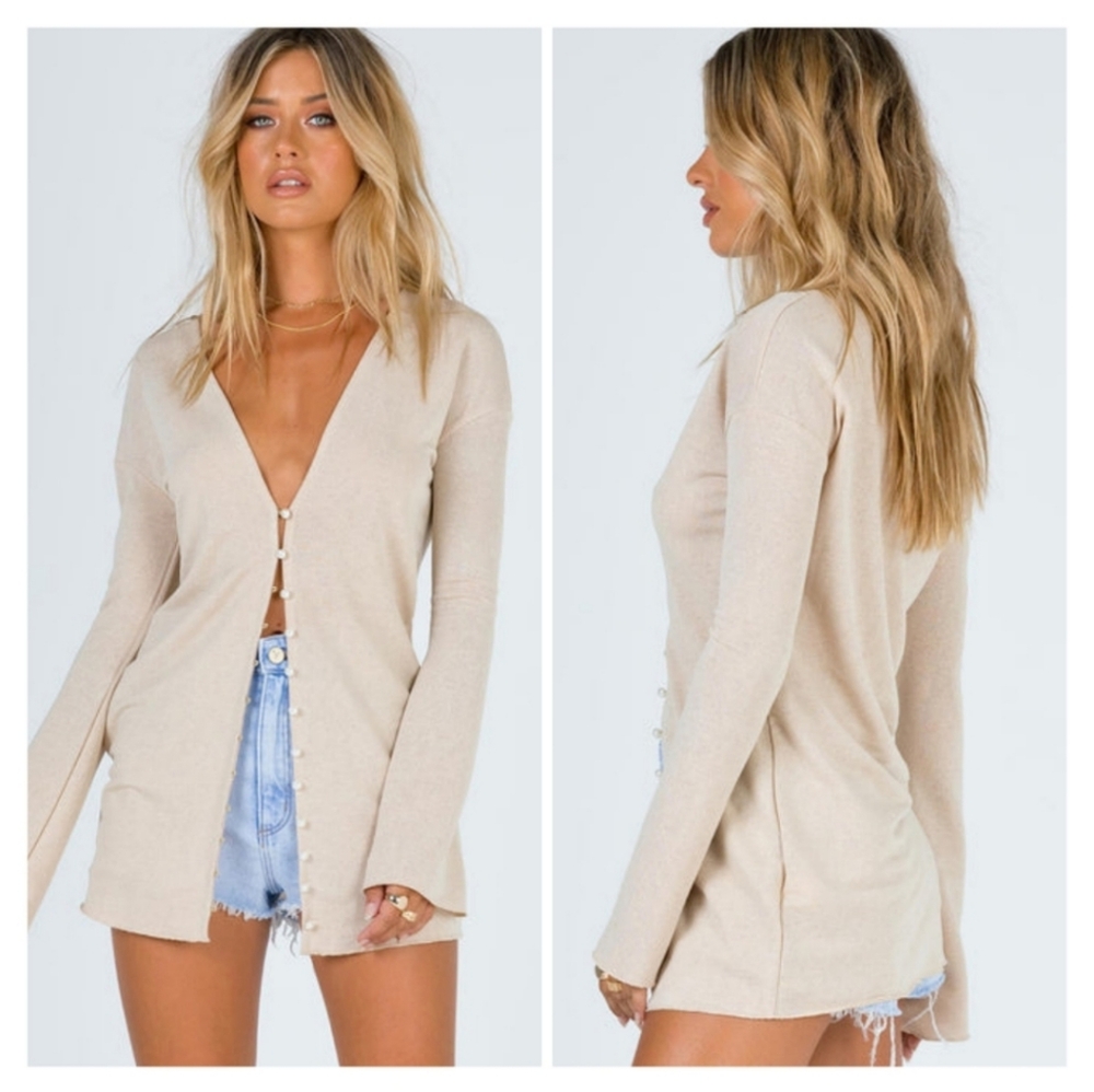 Princess Polly Macy Pearl Button Cardigan Size 2